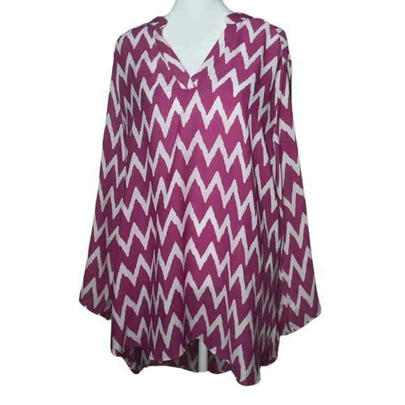 Riley + James Zigzag Tunic Blouse Size XL |Chevron Print | Flowy Long Sleeve Top - Picture 1 of 6